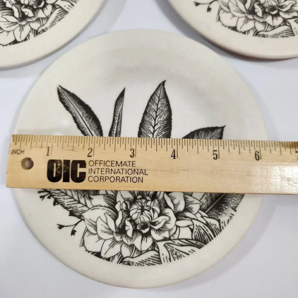 Demdaco Dessert Plates Set of 4- Black & White Floral Brand 6.24'